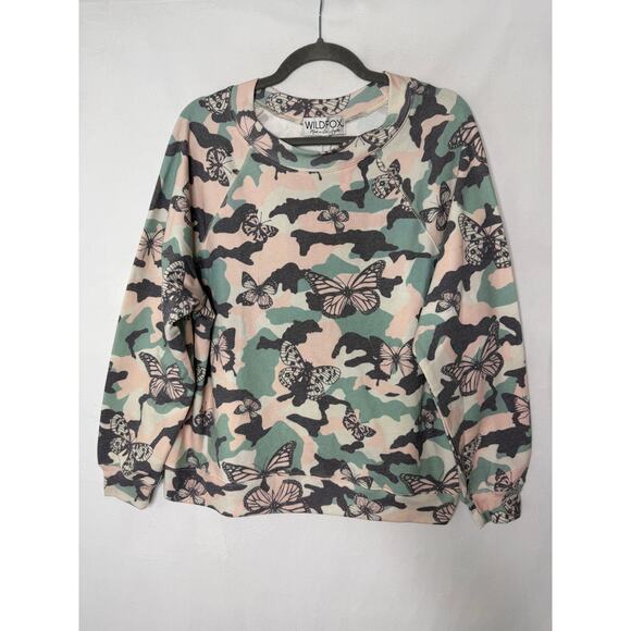 Wildfox Pullover Sweatshirt Butterfly Camo Soft Athleisure Long Sleeve NWT Med - Picture 1 of 5